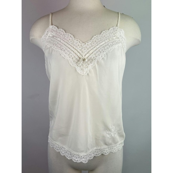 Vintage Christian Dior Embroidered White Lace Trim Cami SZ‎ S - Picture 1 of 6